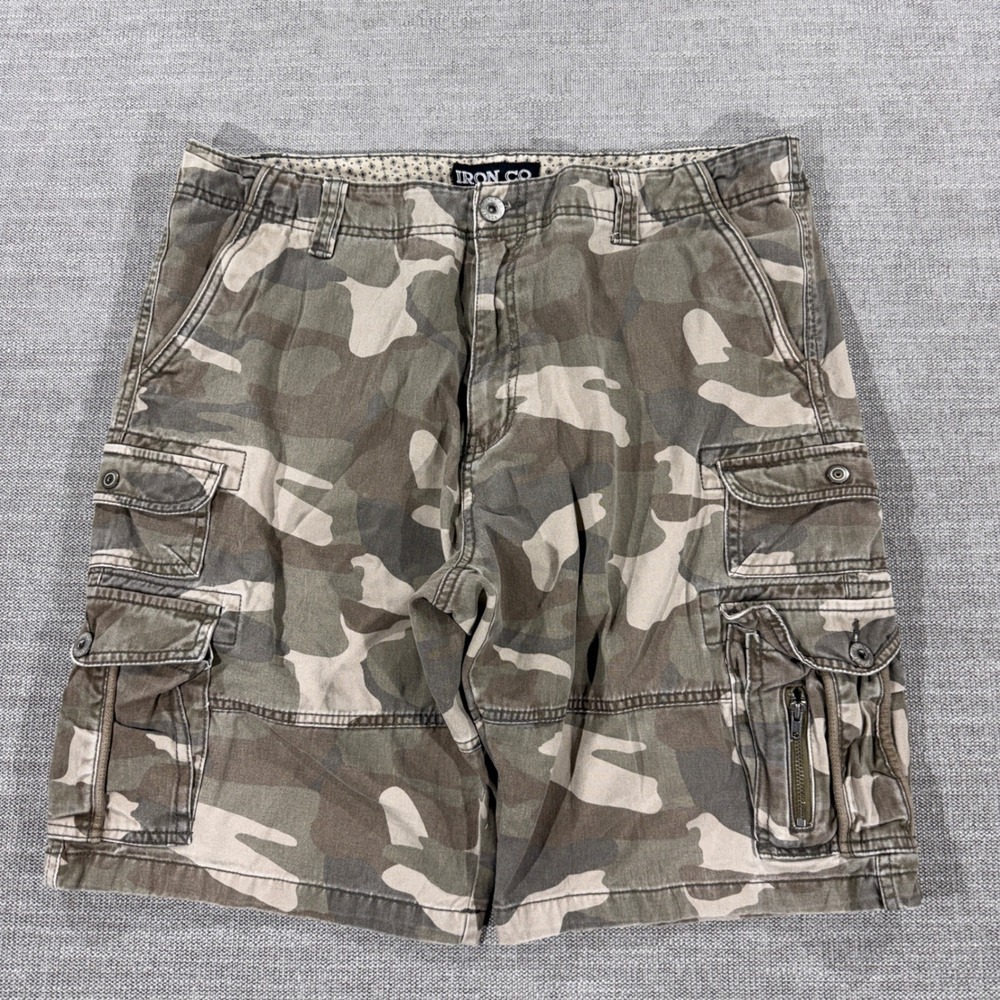 Iron Co Cargo Shorts Mens 36 Green Camouflage Excellent Tactical Utility Cotton